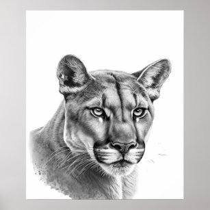 Affiche Lion de montagne Puma Big Chat noir blanc