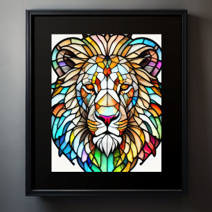 Affiche Lion de style vitrail aquarellé 5:4