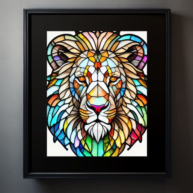 Affiche Lion de style vitrail aquarellé 5:4 (Créateur téléchargé)