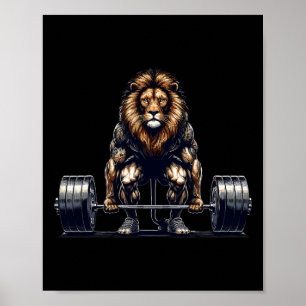 Affiche Lion DeadLevant Gymnase Humour Poids Fitness