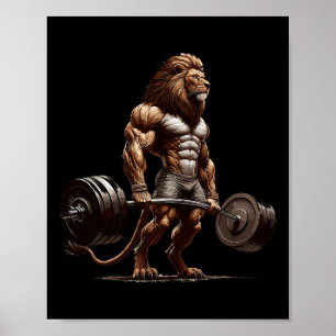Affiche Lion DeadLevant Gymnase Humour Poids Fitness