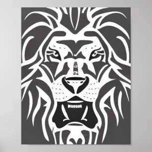 Affiche Lion decal blanc sur gris