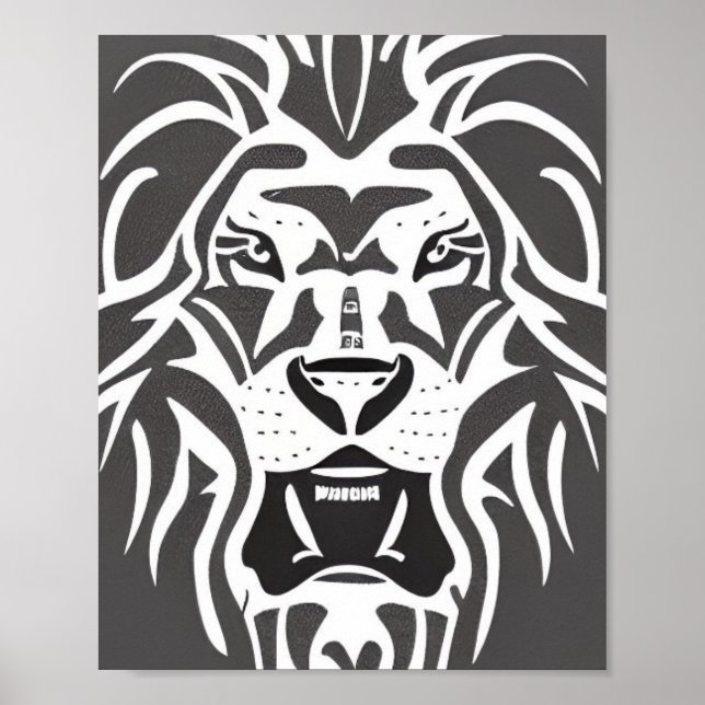 Affiche Lion decal blanc sur gris (Devant)