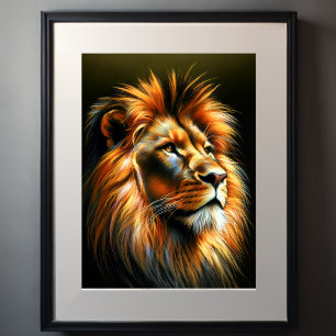 Affiche Lion Dessin Pastel Dur