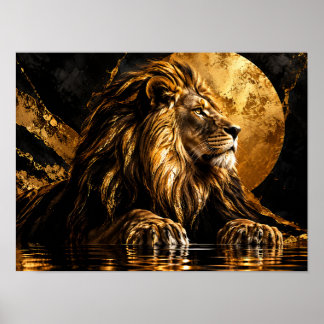 Affiche Lion doré métallique au clair de lune