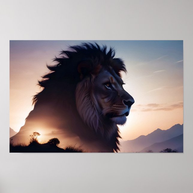 Affiche Lion Double exposition Nature animale Nature sauva (Devant)