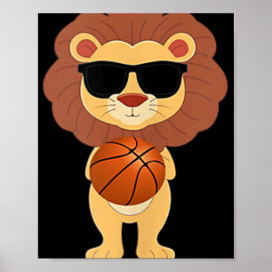 Affiche Lion Drôle Portant des Lunettes de Soleil Jouant a