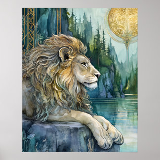 Affiche Lion du Royaume Enchanté Fantastique Art