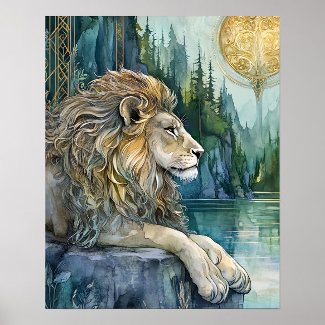 Affiche Lion du Royaume Enchanté Fantastique Art  (Devant)