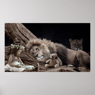 Affiche Lion et fille