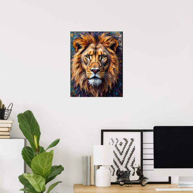 Affiche Lion Féroce en Gros Plan (Bureau à domicile)