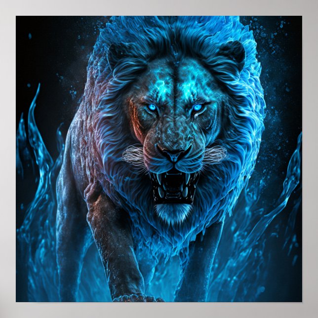 Affiche Lion feu bleu (Devant)