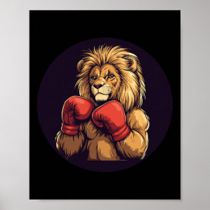 Affiche Lion Fort Avec Costume Mitts En Boxe Pour Garçons