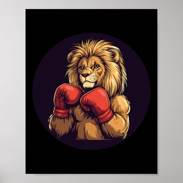 Affiche Lion Fort Avec Costume Mitts En Boxe Pour Garçons  (Devant)