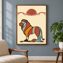 Lion gentil de la savane sereine - Art moderne abs