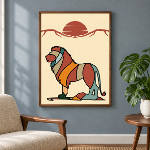 Affiche Lion gentil de la savane sereine - Art moderne abs