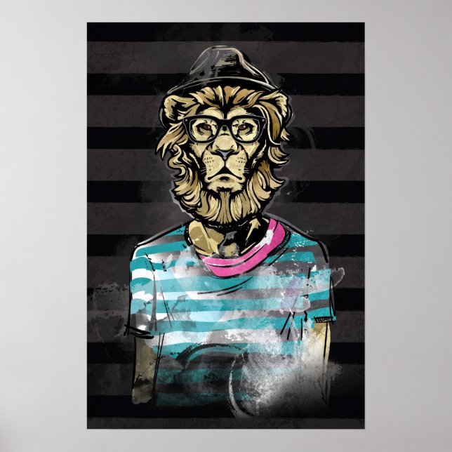 Affiche Lion Hipster en bande (Devant)