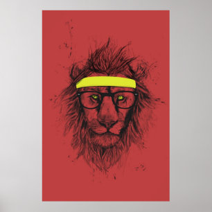 Affiche lion hipster (rouge)