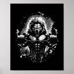 Affiche Lion Lifting Weights Gym Beast Exercice Muscles Bo