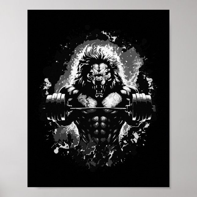 Affiche Lion Lifting Weights Gym Beast Exercice Muscles Bo (Devant)
