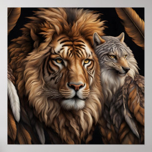 Affiche Lion, Loup avec face à l'avant