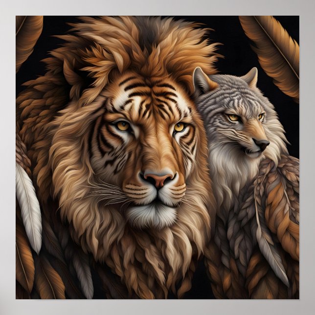 Affiche Lion, Loup avec face à l'avant (Devant)