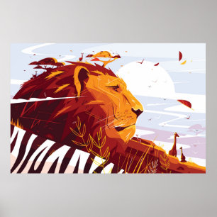 Affiche Lion majestueux en safari Roi des bêtes couché et