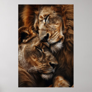 Affiche Lion majestueux et lionne se mêlant Photoréalisme