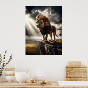 Affiche Lion majestueux sur la falaise - Une faune inspira