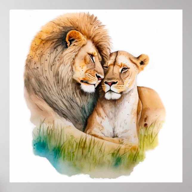 Affiche Lion mâle et femelle en amour Photo pour les amour (Devant)