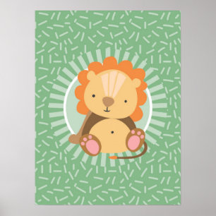Affiche Lion mignon de la jungle - Animaux de zoo drôles