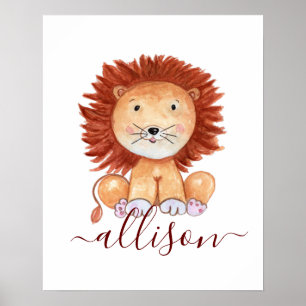 Affiche Lion mignon dessiné à la main personnalisé pour le