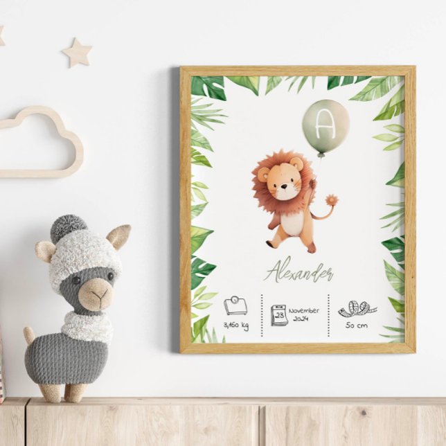 Affiche Lion mignon personnalisé avec pouponnière à ballon (Créateur téléchargé)