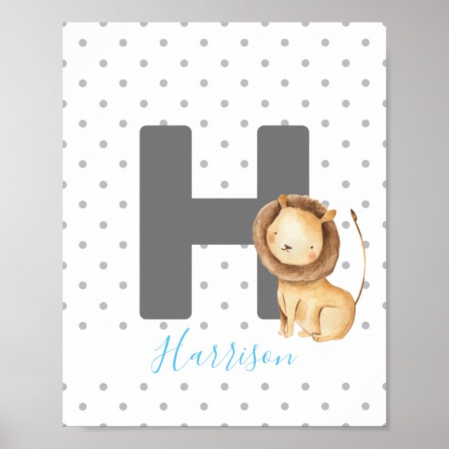 Affiche Lion mignon personnalisé Nom bébé personnalisé Nur (Devant)