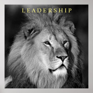 Affiche Lion motivationnel leadership unique noir blanc