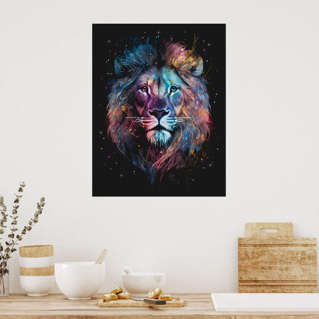 Affiche Lion Nebular - Graffiti Neon Ink Splash (Cuisine)