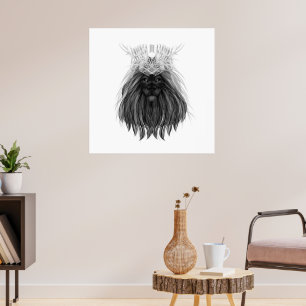 Affiche Lion noir avec couronne Antlers et monogramme