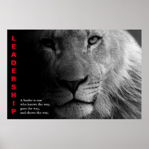 Affiche Lion noir blanc yeux leadership motivationnel