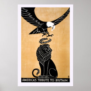 Affiche Lion patriotique vintage et aigle Grande-Bretagne 