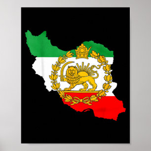 Affiche lion persan, carte de l'Iran, drapeau iranien, lio