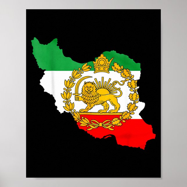 Affiche lion persan, carte de l'Iran, drapeau iranien, lio (Devant)