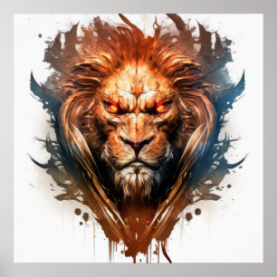 Affiche Lion Portrait Animal Peinture Faune À L'Extérieur