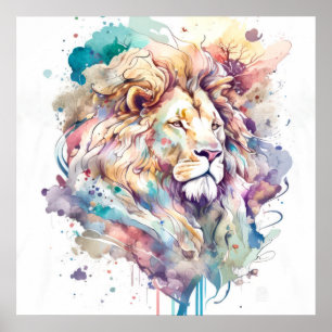 Affiche Lion Portrait Animal Peinture Faune À L'Extérieur