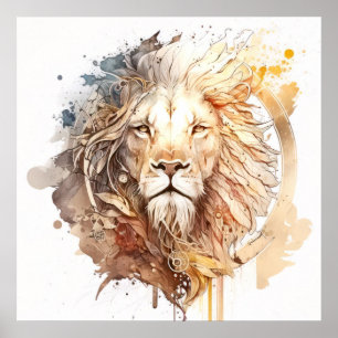 Affiche Lion Portrait Animal Peinture Faune À L'Extérieur