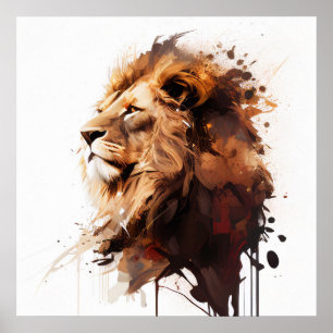 Affiche Lion Portrait Animal Peinture Faune Montagne
