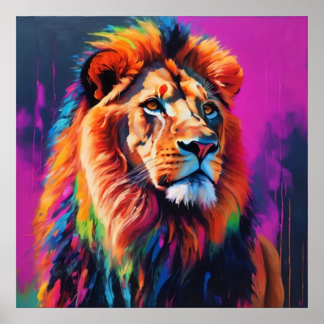 Affiche Lion Portrait Peinture Art (Devant)