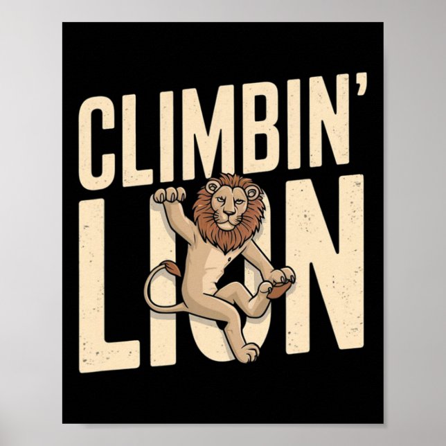Affiche Lion qui grimpe - Grimpeur drôle  (Devant)