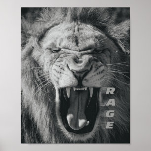 Affiche Lion Rage noir et blanc Rocher