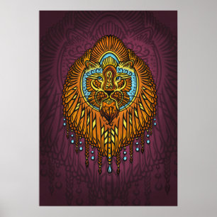 Affiche Lion Regal Spirit   La Rue Mandala Tribale Ornée