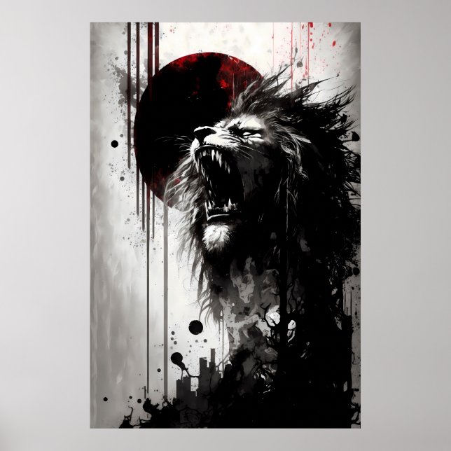 Affiche Lion Roaring Into The Night Sky (Devant)